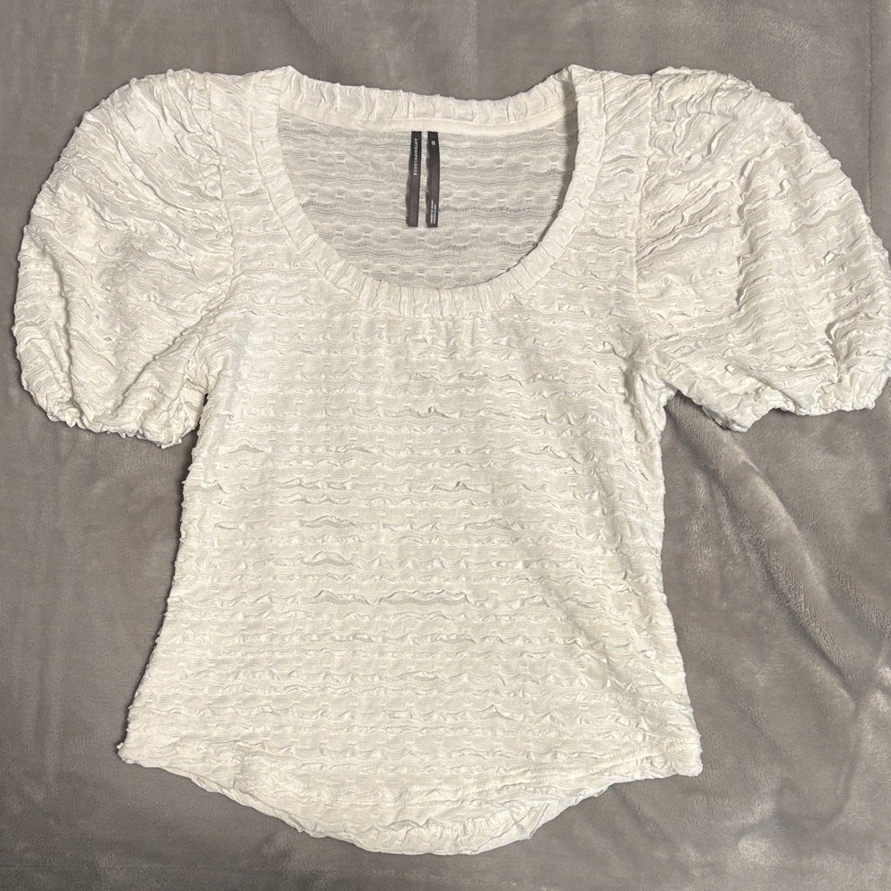 Anthropologie White Textured Puff Sleeve Blouse